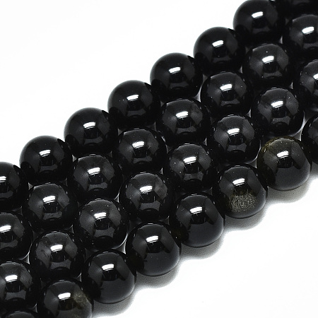 Arricraft Natural Golden Sheen Obsidian Strands Beads, Round, 8mm, Hole: 1.2mm, about 47~48pcs/strand, 14.96 inches~15.75 inches(38~40cm)