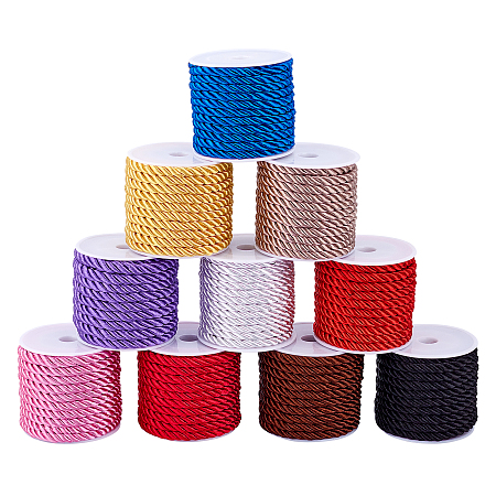 Olycraft Polyester Cord, Twisted Cord, for Jewelry Makin, Mixed Color, 5mmr; about 4m/roll, 10rolls/set