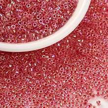 Honeyhandy Cylinder Seed Beads, Uniform Size, Transparent Colours Rainbow, FireBrick, 2x1.3~1.5mm, Hole: 0.8~1mm, about 888pcs/10g