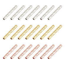 Brass Tube Beads, Tube, Faceted, Mixed Color, 10x1.5mm, Hole: 0.8mm; 3 colors, 30pcs/color, 90pcs/box