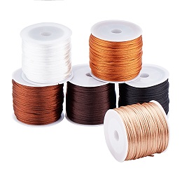 Nylon Rattail Satin Cord, Beading String, for Chinese Knotting, Jewelry Making, Mixed Color, 1mm; about 30m/roll, 6 colors, 1roll/color, 6rolls