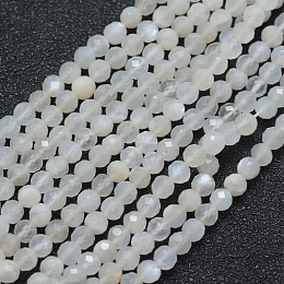 ARRICRAFT Natural Moonstone Beads Strands, Faceted, Round, White, 4mm, Hole: 0.7mm, about 91pcs/strand, 15.35 inches(39cm)