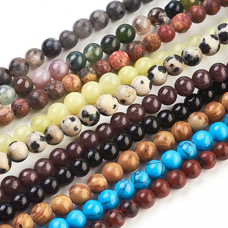ARRICRAFT Round Gemstone Beads Mix, Assorted Colors, about 4mm in diameter, hole: 0.8mm, about 95pcs/strand, 16 inches