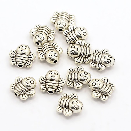 Honeyhandy Zinc Alloy Beads, Lead Free & Cadmium Free, 3D Bees, Antique Silver, 9x9x4mm, Hole: 1mm