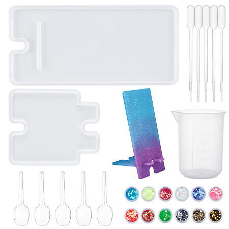 Olycraft Rectangle Mobile Phone Holder Silicone Molds Kits, with Plastic Findings, Nail Art Sequins