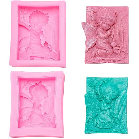 Gorgecraft Angel Food Grade Silicone Molds, Fondant Molds, For DIY Cake Decoration, Chocolate, Candy, Soap, UV Resin & Epoxy Resin Jewelry Making, Deep Pink, 93~95x75~79x30~31mm, 2pcs/set