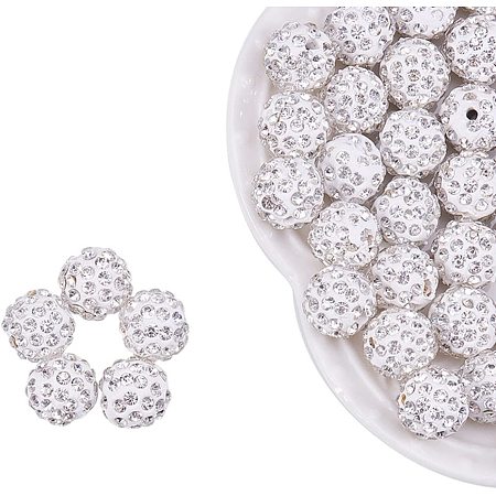 Polymer Clay Pave Rhinestone Beads, Disco Ball Beads, Crystal, 12mm, Hole: 1.5mm; 50pcs/box, 2boxes