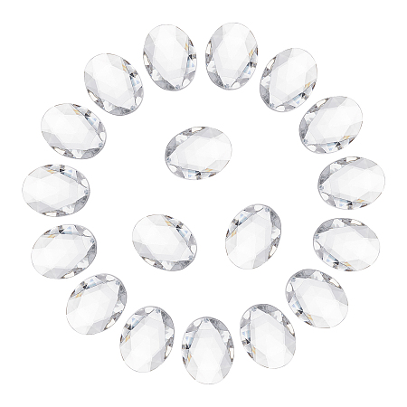 Acrylic Rhinestone Flat Back Cabochons, Faceted, Buttom Silver Plated, Oval, Clear, 40x30x7~7.5mm; 30pcs/box