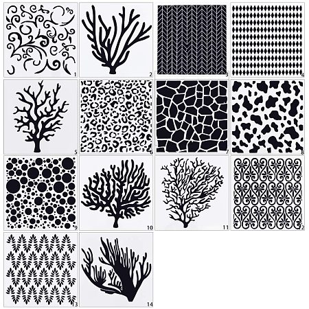 Plastic Painting Stencils, Drawing Template, For DIY Scrapbooking, Mixed Pattern, White, 13x13x0.01cm; 28sheets/set