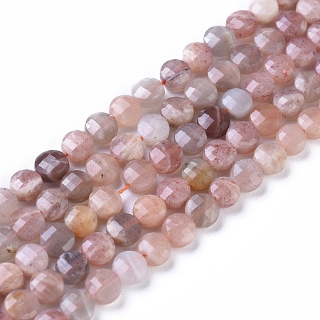 Arricraft Natural Sunstone Beads Strands, Faceted, Flat Round, 5~6.5x3~4mm, Hole: 0.7mm, about 64~70pcs/strand, 15.15~15.55 inches(38.5~39.5cm)