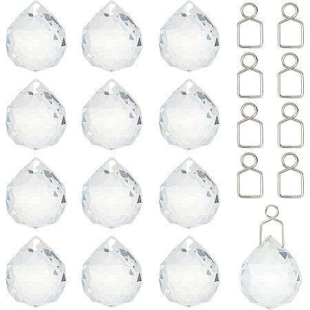 AHANDMAKER Faceted Round K9 Glass Ball, with Stainless Steel Chandelier Connectors Clips Pins, Perfect Home Decoration, Clear, 25x22mm; 20pcs/set