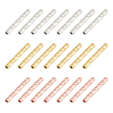 Brass Tube Beads, Tube, Faceted, Mixed Color, 10x1.5mm, Hole: 0.8mm; 3 colors, 30pcs/color, 90pcs/box
