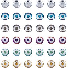 NBEADS Glass Beads, Round with Evil Eye Pattern, Mixed Color, 8x7.5mm, Hole: 1.2mm; 6 colors, 22pcs/color, 132pcs/box