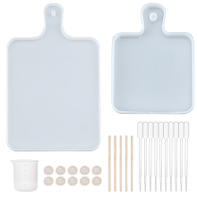 Gorgecraft DIY Silicone Molds Kits, with Rectangle Handle Dinner Plate Silicone Molds, Silicone Measuring Cup, Plastic Transfer Pipettes, Disposable Latex Finger Cots, Birch Wooden Sticks, White, 28pcs/set