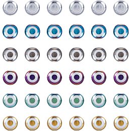 NBEADS Glass Beads, Round with Evil Eye Pattern, Mixed Color, 8x7.5mm, Hole: 1.2mm; 6 colors, 22pcs/color, 132pcs/box