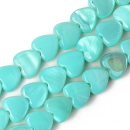 Honeyhandy Spray Painted Natural Freshwater Shell Beads Strands, Heart, Turquoise, 5x6x3mm, Hole: 0.5mm, about 72~74pcs/strand, 14.84 inch~15.27 inch(37.7~38.8cm)