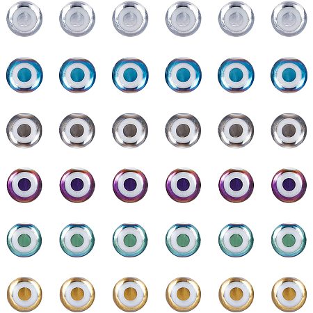 NBEADS Glass Beads, Round with Evil Eye Pattern, Mixed Color, 8x7.5mm, Hole: 1.2mm; 6 colors, 22pcs/color, 132pcs/box