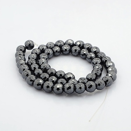 Arricraft Faceted Round Non-magnetic Synthetic Hematite Beads Strands, Black, 3mm, Hole: 1mm, about 130pcs/strand, 16 inches