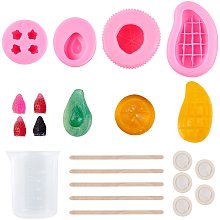 3D Fruits Food Grade Silicone Molds Kits, For DIY Cake Decoration, Chocolate, Candy, Soap, UV Resin & Epoxy Resin Jewelry Making, with Disposable Latex Finger Cots, Measuring Cup Plastic Tools, Mixed Color, 87x57.5x24mm,  Inner Size: 69x39mm