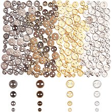 NBEADS Alloy Mini Buttons, 2-Hole, Flat Round, Cadmium Free & Lead Free, Mixed Color, 3~6x1mm, Hole: 0.7~1mm; 240pcs/box