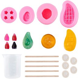 3D Fruits Food Grade Silicone Molds Kits, For DIY Cake Decoration, Chocolate, Candy, Soap, UV Resin & Epoxy Resin Jewelry Making, with Disposable Latex Finger Cots, Measuring Cup Plastic Tools, Mixed Color, 87x57.5x24mm,  Inner Size: 69x39mm