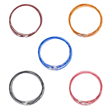 Unicraftale Stainless Steel Wire Necklace Cord DIY Jewelry Making, with Brass Screw Clasp, Mixed Color, 17.5 inchesx1mm; Diameter: 14.5cm, 5 colors, 15pcs/color, 75pcs/set