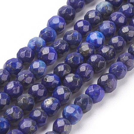 Arricraft Natural Lapis Lazuli Beads Strands, Faceted Round, Midnight Blue, 4mm, Hole: 1mm, about 96pcs/strand, 15.7 inches
