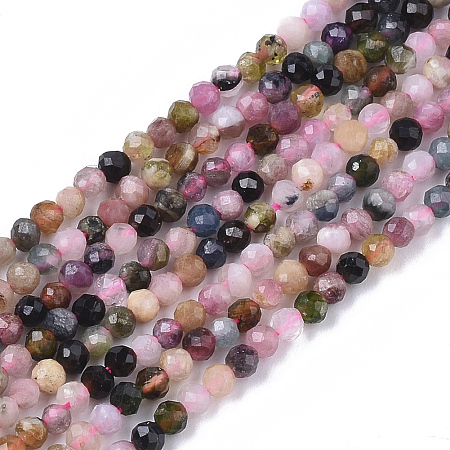 ARRICRAFT Natural Tourmaline Beads Strands, Faceted, Round, 2mm, Hole: 0.4mm, about 182~183pcs/strand, 15.55 inches(39.5cm)