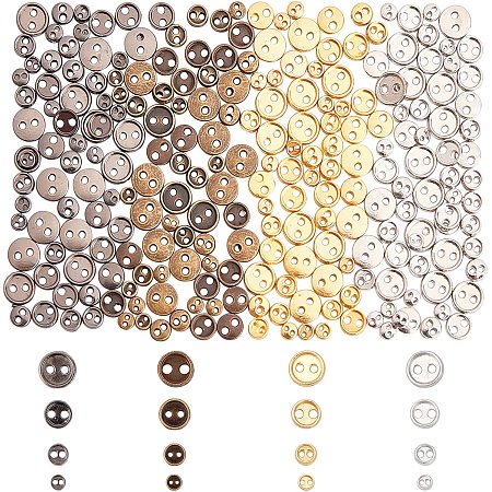 NBEADS Alloy Mini Buttons, 2-Hole, Flat Round, Cadmium Free & Lead Free, Mixed Color, 3~6x1mm, Hole: 0.7~1mm; 240pcs/box