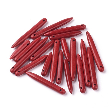 Arricraft Natural Howlite Beads, Tusk Shape, Dyed, Red, 20~50x5mm, Hole: 1mm