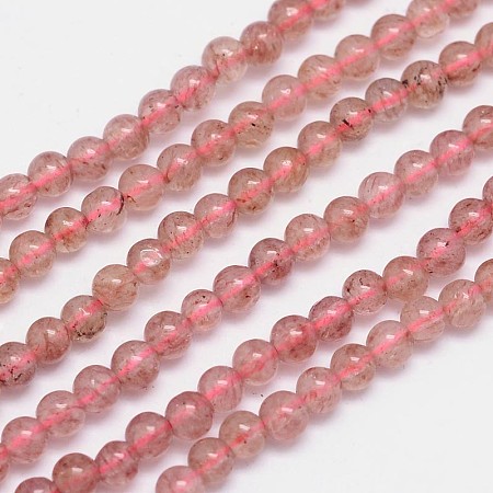 Arricraft Natural Strawberry Quartz Round Bead Strands, Grade AA, 4mm, Hole: 1mm, about 98pcs/strand, 15.5 inches