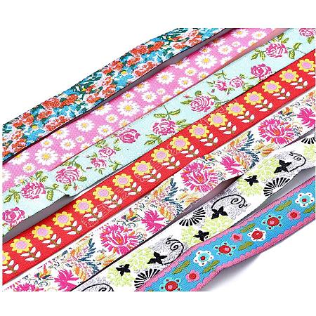 FINGERINSPIRE Embroidered Polyester Jacquard Ribbon, Mixed Patterns, for DIY Child Clothing, Shoes, Hats Accessories and Birthday Gift Wrapping, Mixed Color, 5/8