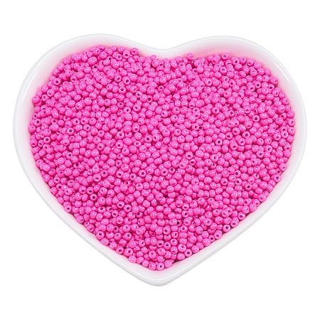 ORNALAND 12/0 Glass Seed Beads, Baking Varnish, Opaque Colours, Round, Hot Pink, 2x1.5mm, Hole: 0.3mm; about 11200pcs/bag