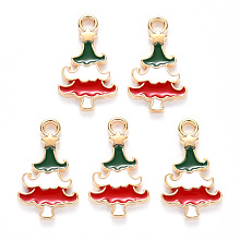 ARRICRAFT Alloy Enamel Pendants, for Christmas, Christmas Tree with Star, Light Gold, Colorful, 20x11.5x2mm, Hole: 1.8mm