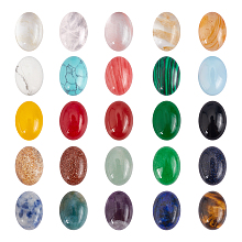 Natural & Synthetic Gemstone Cabochons, Mixed Dyed and Undyed, Oval, Mixed Color, 14x10x4~5mm, 25 colors, 2pcs/color, 50pcs/box