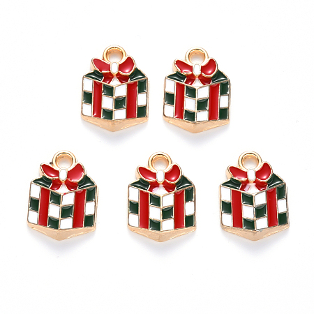 ARRICRAFT Alloy Enamel Charms, for Christmas, Christmas Gift, Light Gold, Colorful, 14x10x3mm, Hole: 2mm