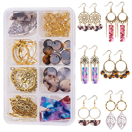 SUNNYCLUE DIY Earring Making, with Cellulose Acetate(Resin) Pendants, 304 Stainless Steel Pendants, Alloy Findings and Brass Earring Hooks, Mixed Color, 9.5~10x9.5~10x2.5mm, Hole: 1.5mm