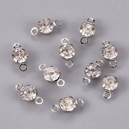 Honeyhandy Platinum Tone Clear Color Brass Middle East Rhinestone Links connectors, Nickel Free, 8.5x4.5x3.5mm, Hole: 0.8mm