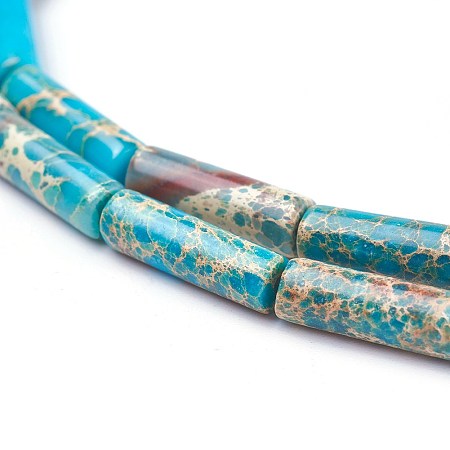Arricraft Natural Imperial Jasper Beads Strands, Dyed, Column, Light Sky Blue, 13~14x4~4.5mm, Hole: 1mm, about 29pcs/strand, 15.35 inches~15.7 inches(39~39.9cm)