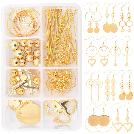 SUNNYCLUE DIY Earring Making Kits, include Brass Linking Rings & Beads, 304 Stainless Steel Pendants &  Links, Iron Fingdings, Golden