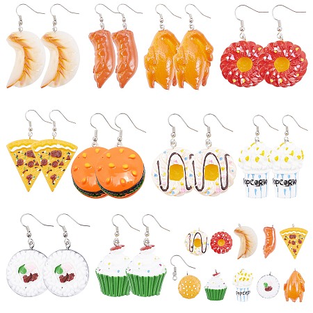 SUNNYCLUE DIY Earring Makings, with Imitation Food Style Resin Pendants, Pltinum Plated Brass Earring Hooks, Mixed Color, Earring Hooks: 19mm; Pin: 0.7mm, 20pcs/set
