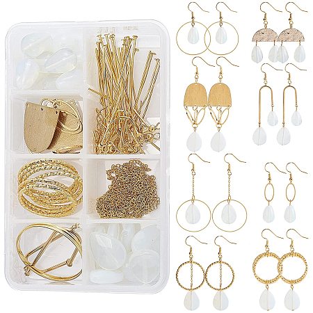 SUNNYCLUE DIY Drop Opalite Earring Making Kits, include Brass Chains, 304 Stainless Steel & Iron Jewelry Findings, Golden