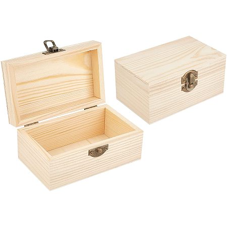 Rectangle Unfinished Wooden Box, with with Hinged Lid and Front Clasp, for Arts Hobbies and Home Storage, BurlyWood, 13x6.1xx7.9cm