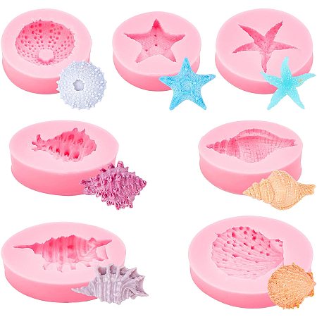 Ocean Series Fondant Molds Sets, Food Grade Silicone Molds, For DIY Cake Decoration, Candle, Chocolate, Candy, Soap, UV Resin & Epoxy Resin Craft Making, Hot Pink, 79x62.5x15.5mm, Inner Size: 49.5x44.5mm, 7 patterns, 1pc/pattern, 7pcs/set