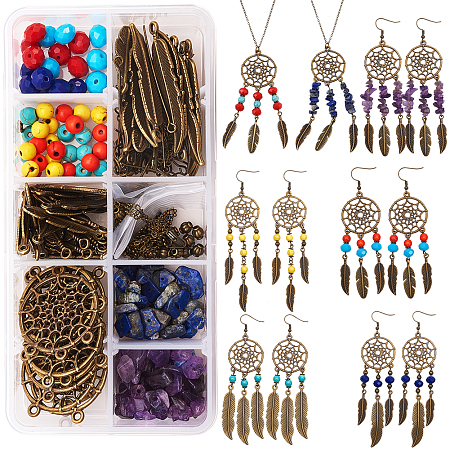 SUNNYCLUE DIY Earring Making, with Tibetan Style Alloy Chandelier Components Links/Pendants, Natural/Synthetic Gemstone Beads and Iron Findings, Antique Bronze, 13.5x7x3cm
