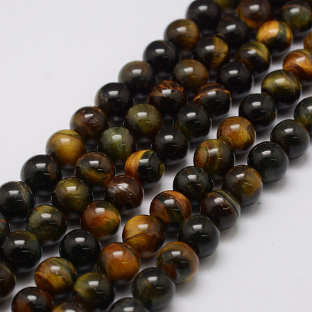 ARRICRAFT Natural Tiger Eye Bead Strands, Round, 6mm, Hole: 1.2mm, about 69pcs/strand, 14.9 inches~15.5 inches