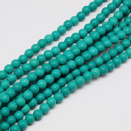 Arricraft 1 Strand Dyed Dark Cyan Round Synthetic Turquoise Beads Strands, 4mm, Hole: 1mm, about 110pcs/strand, 15.6 inches