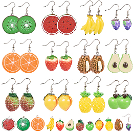 SUNNYCLUE DIY Dangle Earring Making Resin Pendants with Tone Iron Findings and Brass Earring Hooks, Fruits, Mixed Color, Pin: 0.7mm