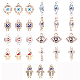 PH PandaHall 10 Style Evil Eye Connectors Charms Pendants 40ps Rhinestone Enamel Evil Eye Demon Charm Connectors for DIY Halloween Bracelet Earrings