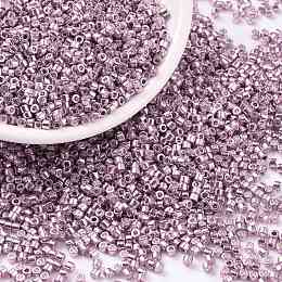 Honeyhandy Cylinder Seed Beads, Metallic Colours, Uniform Size, Lilac, 2x1.5mm, Hole: 0.8mm, about 888pcs/10g